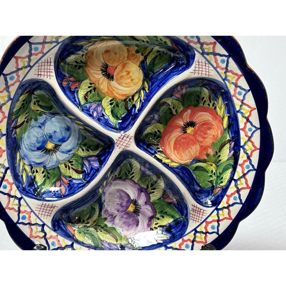 Vintage Floral Hand Painted Divided Serving Pottery‎ Tray Made in Portugal - Picture 13 of 13